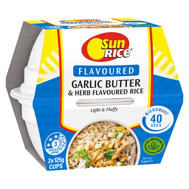 SunRice Microwave Garlic Butter & Herb Flavoured Rice Cups image