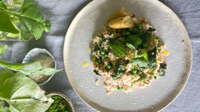 Photo of Rebecca’s Wild Greens and Eggs with Brown Rice and Quinoa