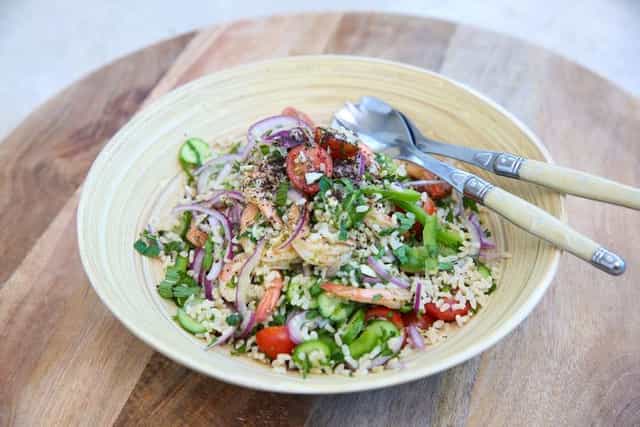 Photo of Brown Rice Fattoush with Za’atar Prawns