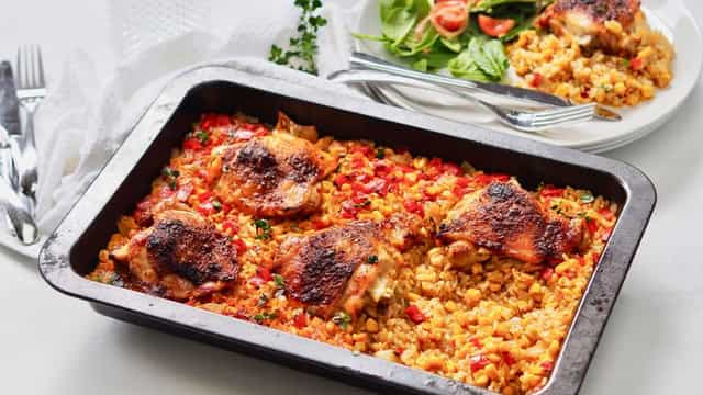 Photo of One Tray Portuguese Chicken with Brown Rice