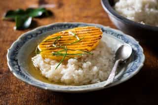 Photo of Coconut Sticky Rice with Grilled Mango and Kaffir Lime Syrup