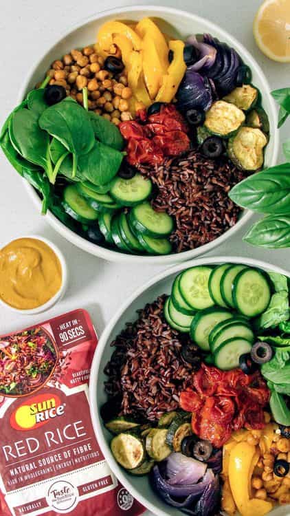 Photo of Red Rice Mediterranean Bowl by @_plantbaes_